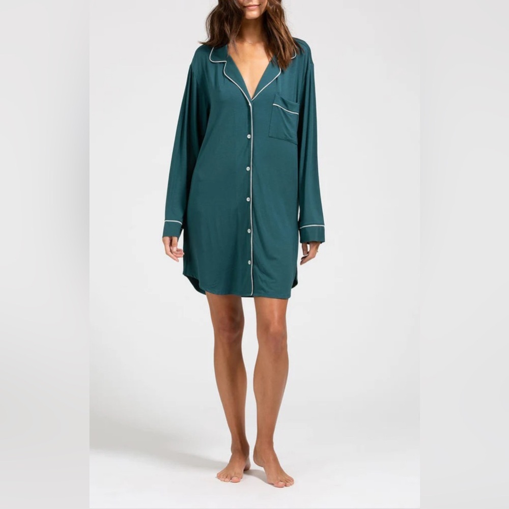 Eberjey Green Tencel Modal Long Sleeve Sleep Shirt